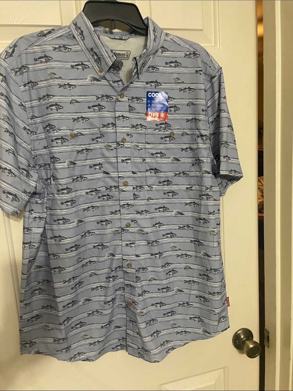Coleman Light Blue Short-Sleeve Fishing Print Button-Down Shirt